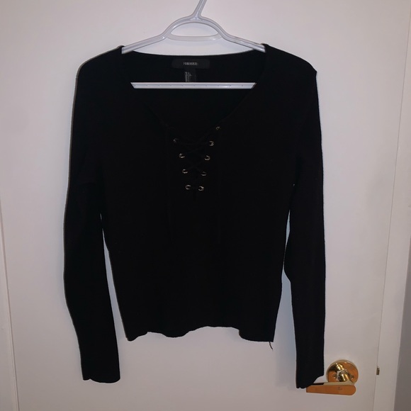 [L]👚F21 lace up sweater - Picture 1 of 7